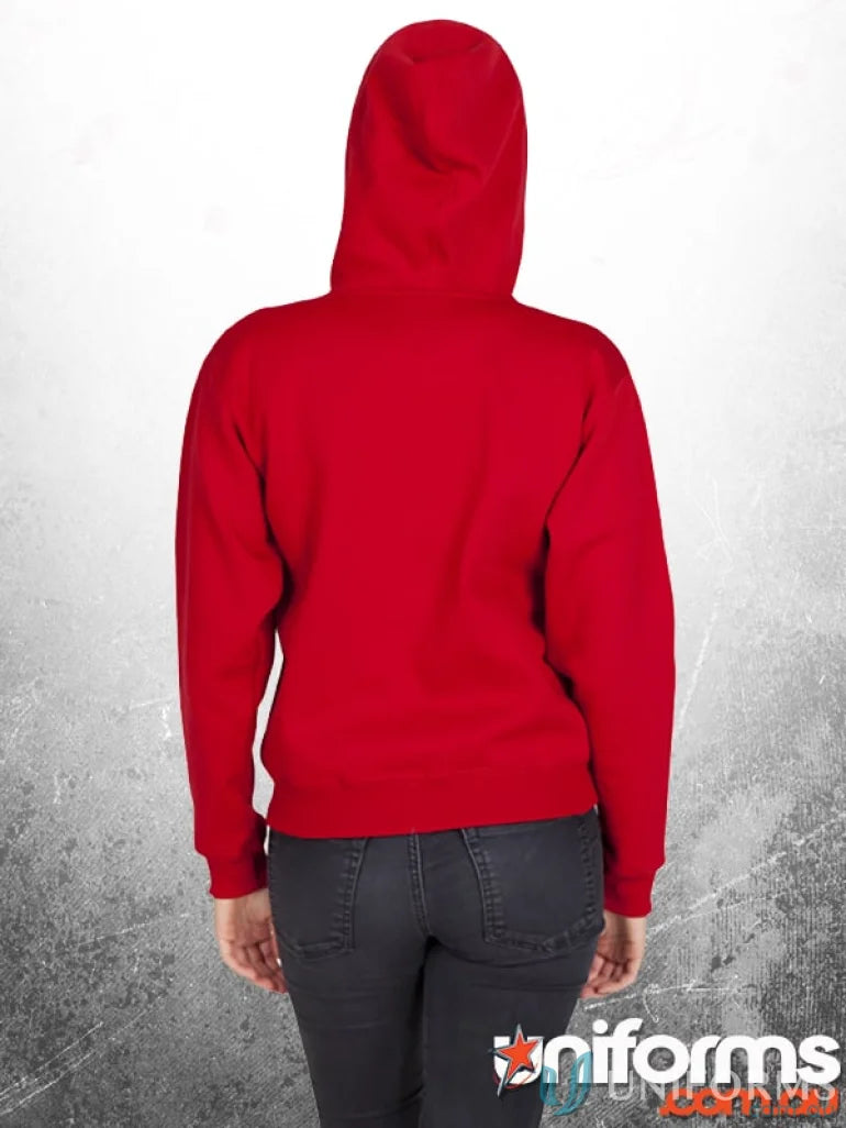 Red hooded sweatshirt perfect for casual workwear or stylish uniforms