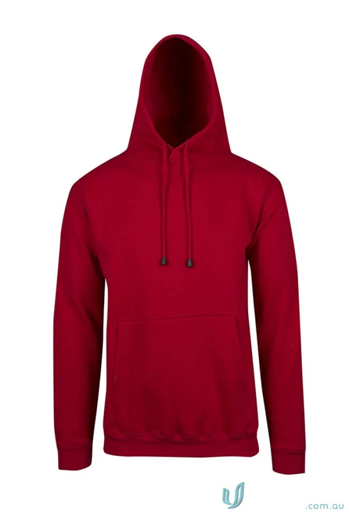 Red hooded sweatshirt with kangaroo pocket and drawstrings from Ladies Kangaroo Pocket Hoodies
