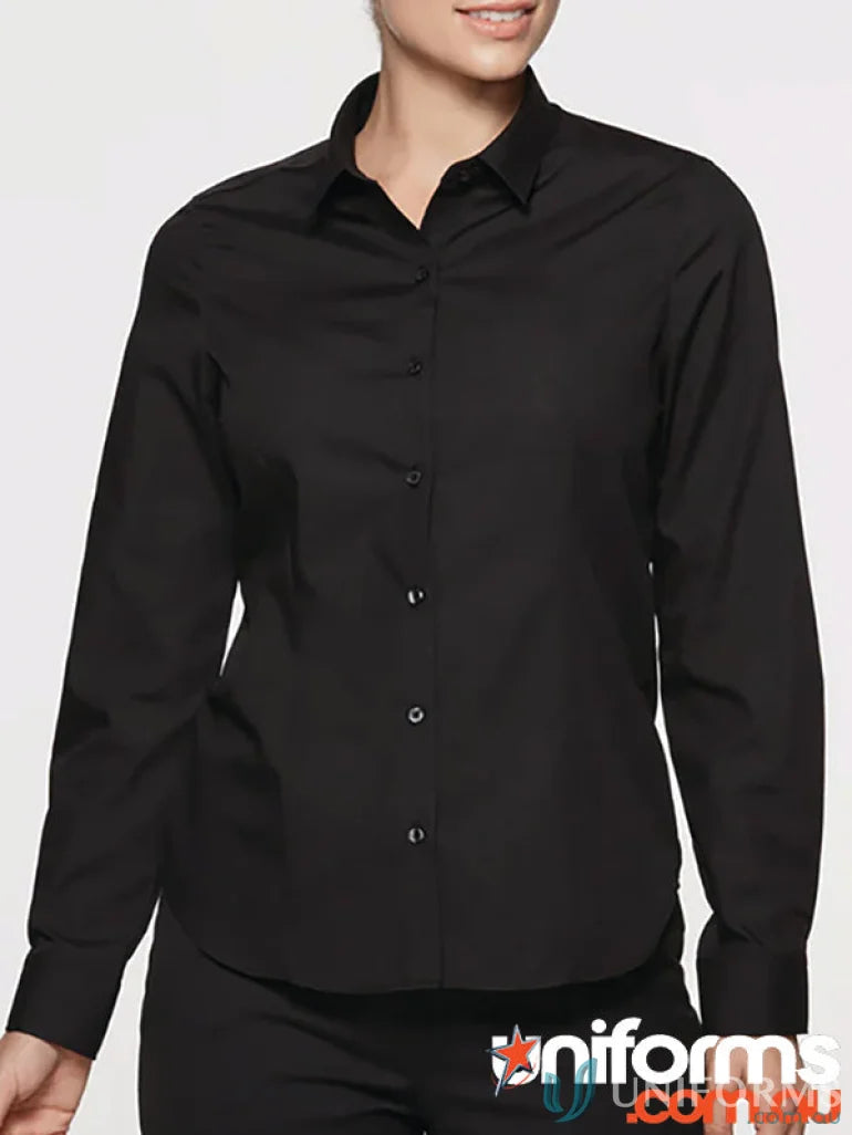 Ladies Kingswood LS Shirt in black, perfect for workwear and uniforms