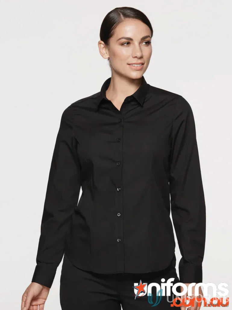 Ladies Kingswood LS Shirt black long-sleeved workwear top for uniforms or work uniforms