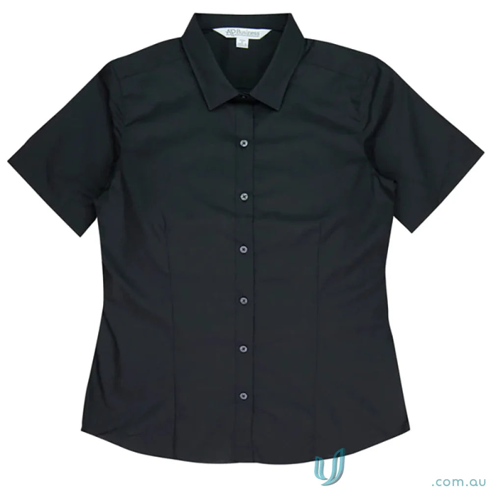 Black short-sleeved button-down shirt from Ladies Kingswood SS Shirt ideal for work uniforms