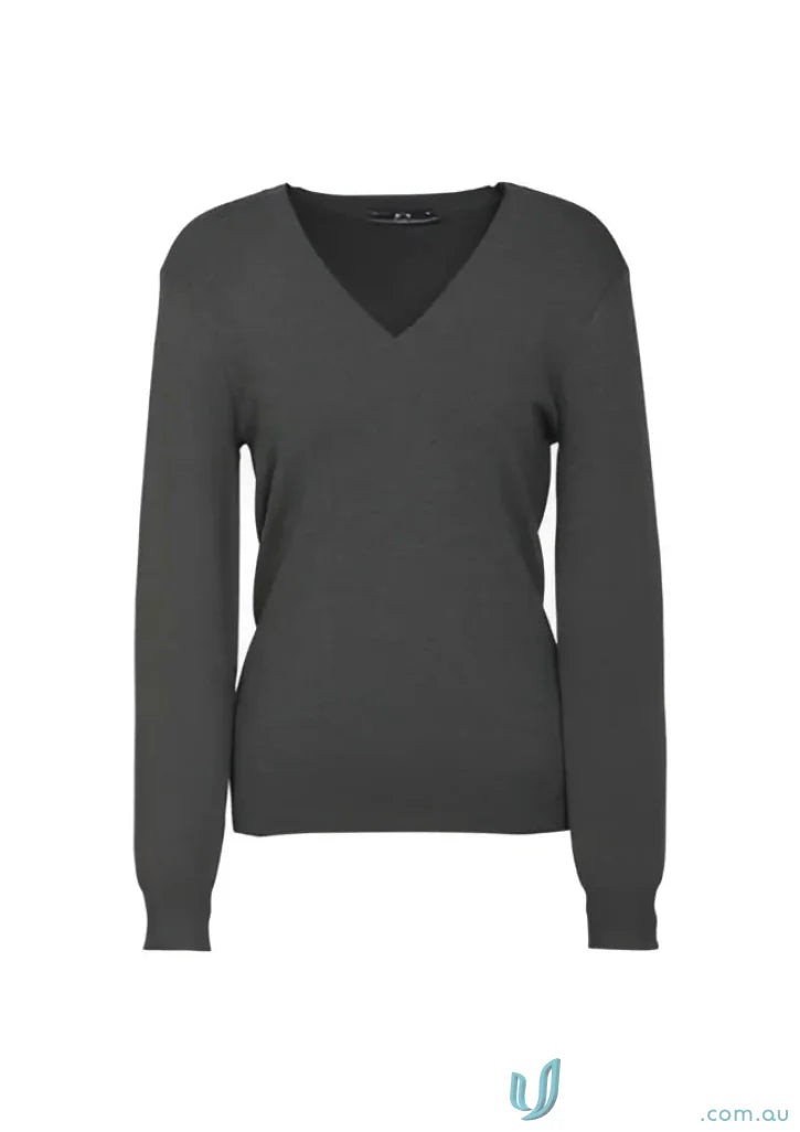 Gray V-neck knit pullover for ladies, cozy ladies knit pullover sweater