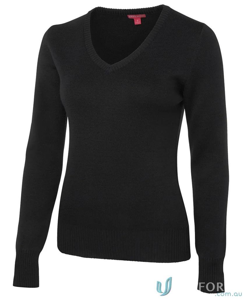 Black V-neck sweater from Ladies Knitted Jumper with urban fit and needle 12-gauge knit