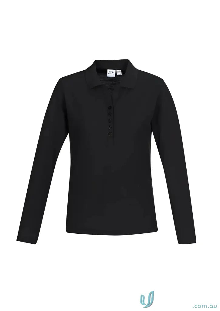 Black long sleeve polo shirt from Biz Collection Ladies p400ll in the Ladies Krue LS Polo