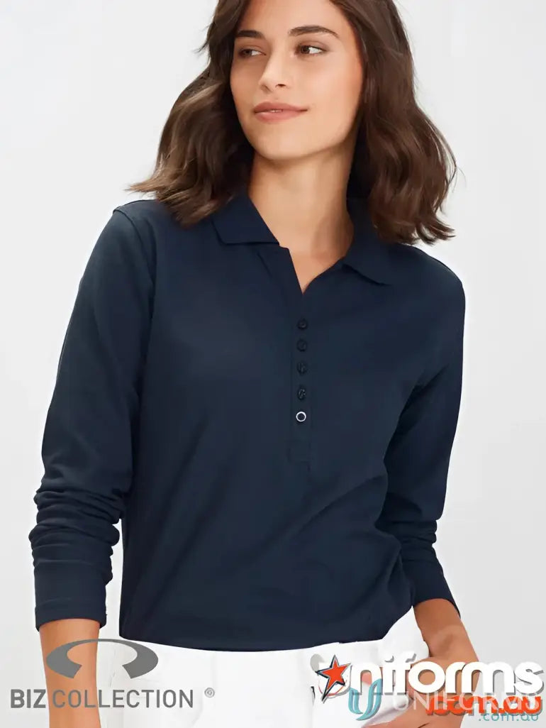 Navy long sleeve polo shirt from Biz Collection Ladies Krue LS Polo p400ll