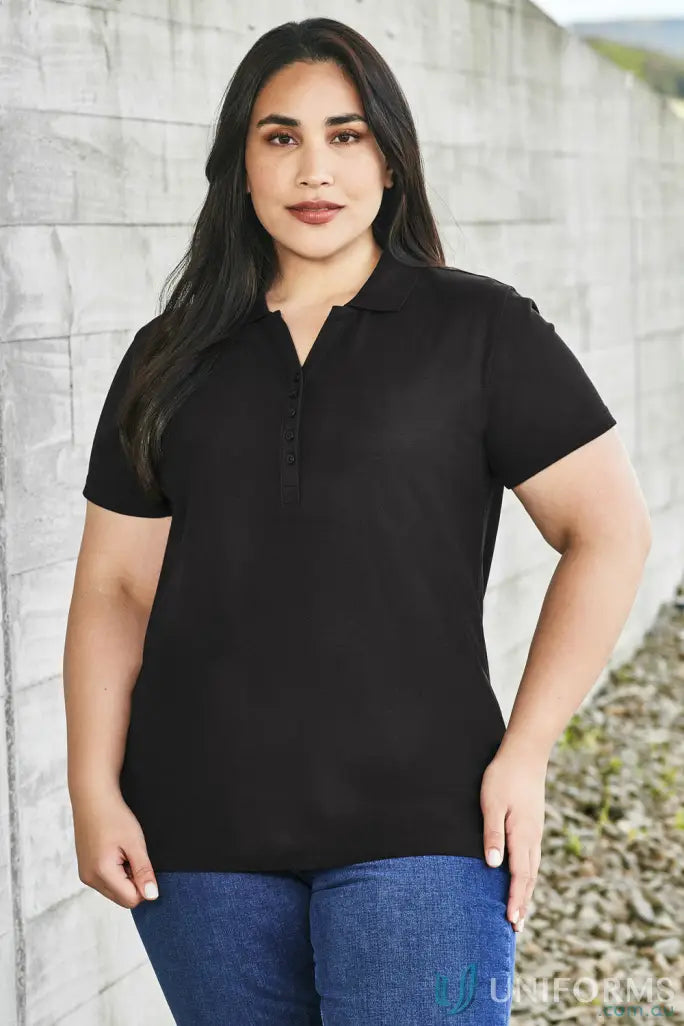 Ladies Talon Short black polo shirt for workwear game, part of the Ladies Krue Polo collection