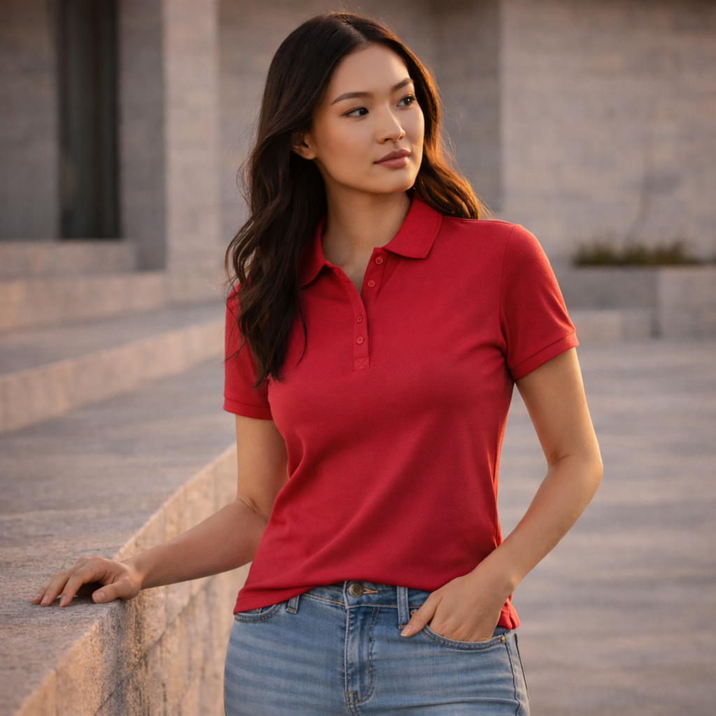 Ladies Krue polo: red short-sleeved Talon workwear game shirt