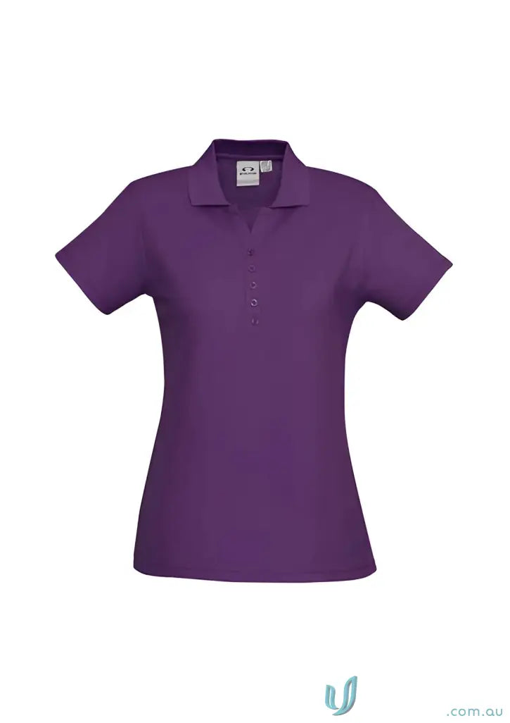Ladies Talon Short purple polo shirt with collar and four-button placket for workwear game