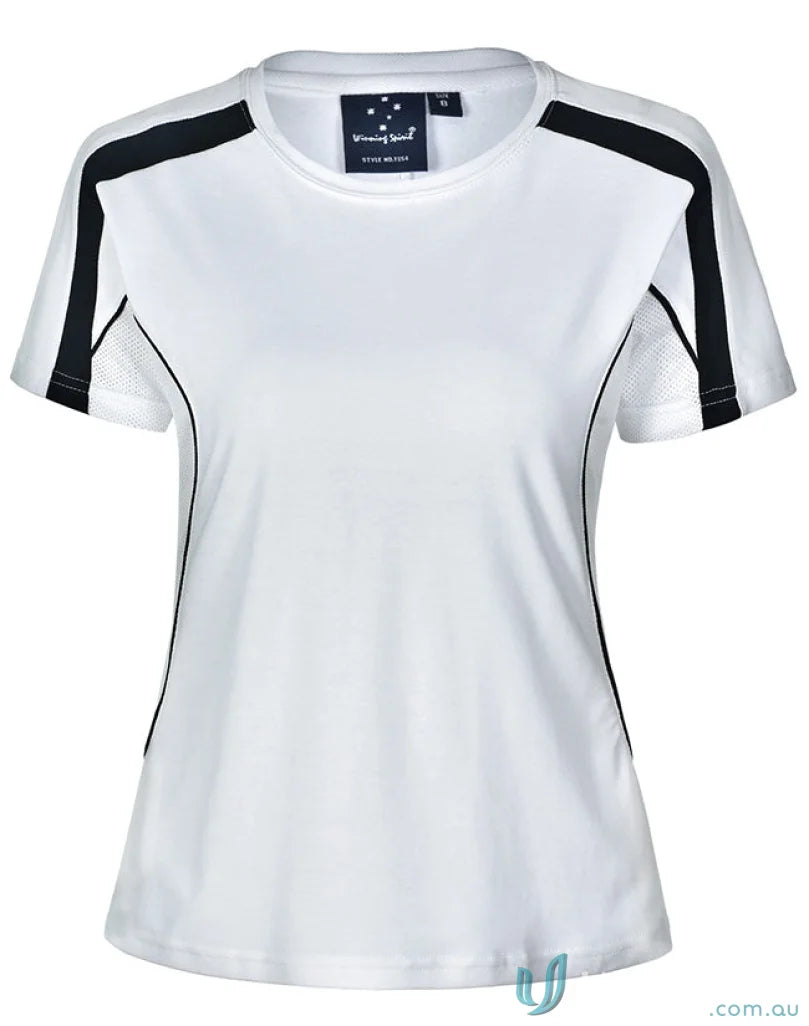 Ladies Legend Tee white and black athletic tee shirt, perfect for sports uniforms