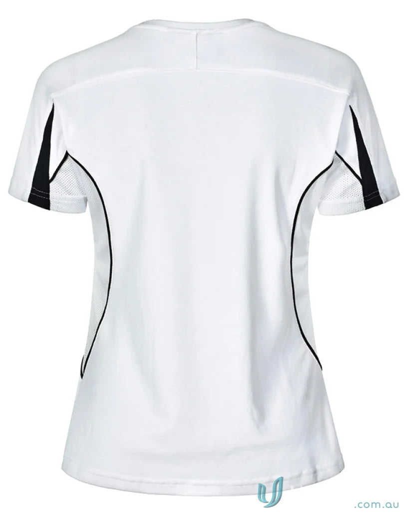 Ladies Legend Tee in white and black athletic tee shirt for casual uniforms
