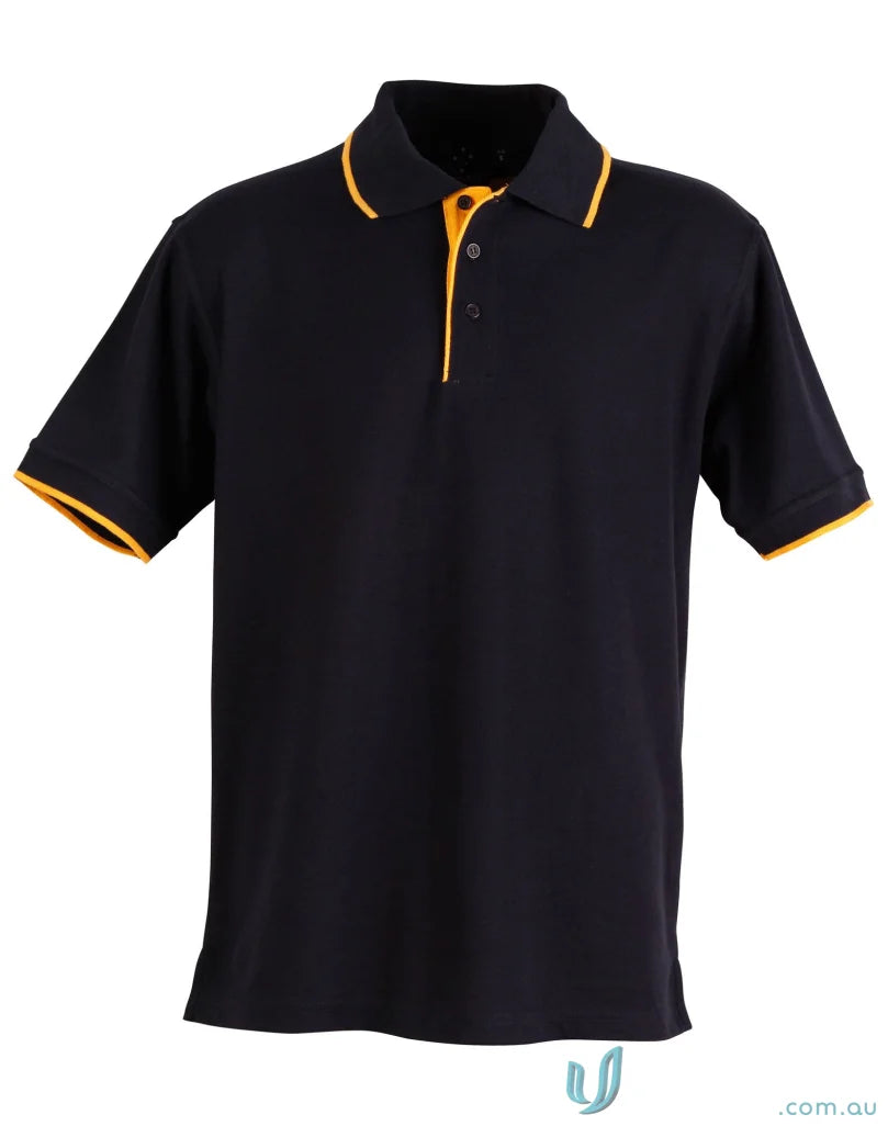 Black polo shirt with yellow trim from Winning Spirit Ladies Liberty Pique Polo