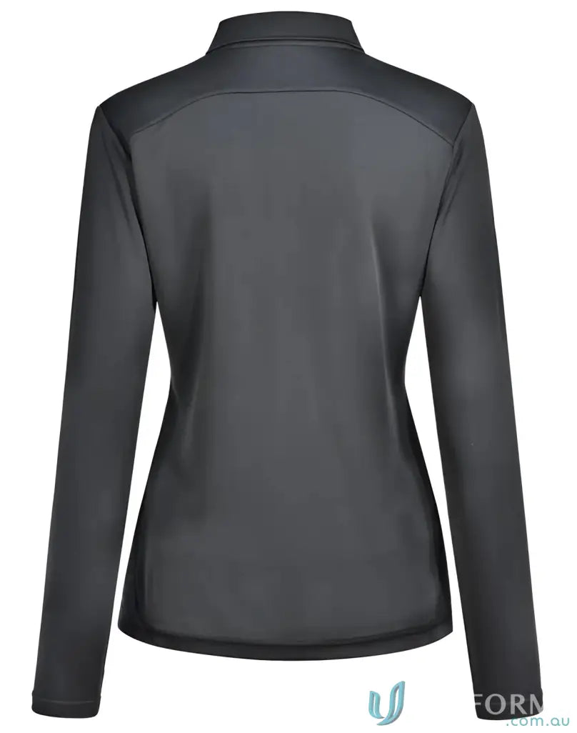Ladies Lucky Bamboo LS Polo black athletic shirt with mesh back for ladies lucky style