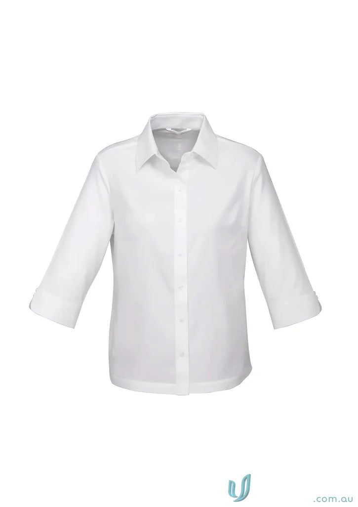 White women’s luxe 3Q cotton shirt from Biz Collection S10221, wrinkle-resistant fabric