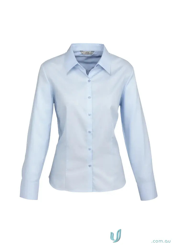 Light blue women’s luxe long sleeve premium cotton shirt from Ladies Luxe Premium Cotton LS Shirt