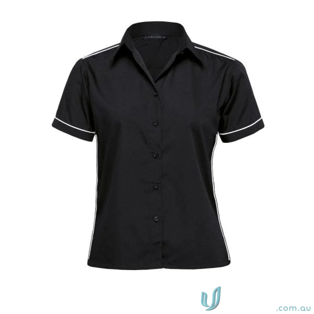 Black ladies matrix teflon short-sleeved shirt with white trim, Teflon Poplin style