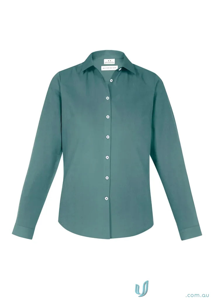 Green button-down Ladies Memphis LS Shirt from the Ladies Memphis Biz Collection, pre-shrunk oxford weave
