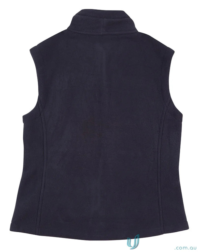 Dark blue Winning Spirit Ladies Micro Bonded Polar Fleece Vest with stand-up collar