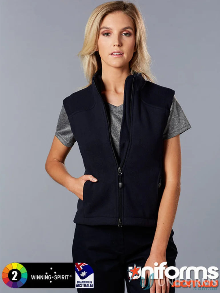 Woman modeling Winning Spirit Ladies Micro Bonded Polar Fleece Vest in pf10 diamond fleece