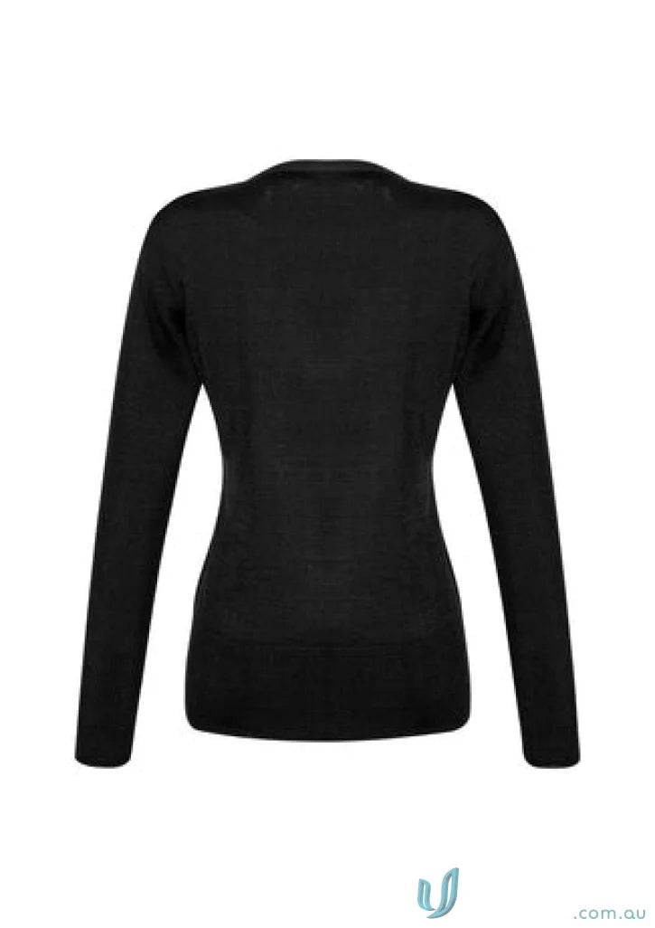 Black long-sleeved Ladies Milano Knit Jumper made from cozy merino wool
