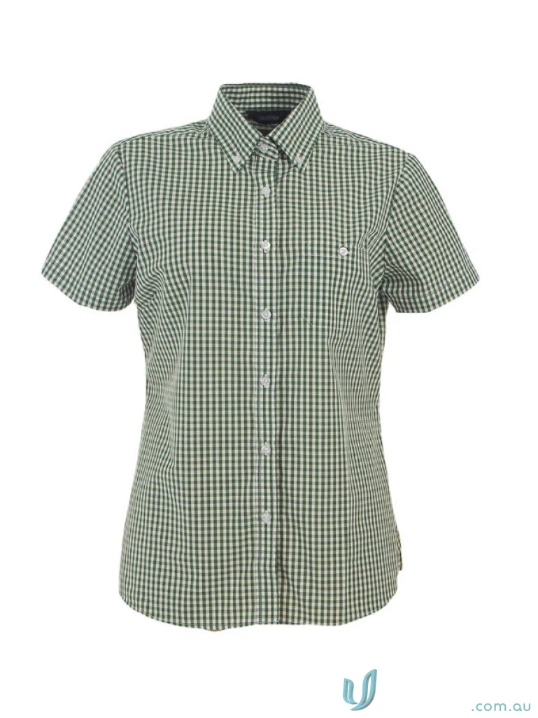Green and white gingham check Ladies Miller Gingham SS Check Shirt, perfect for uniforms or workwear