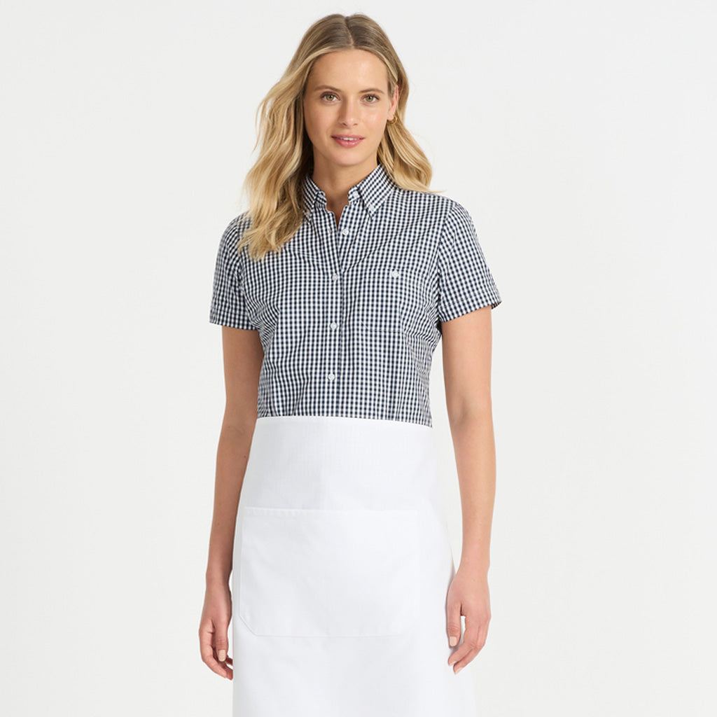 Ladies Miller Gingham SS Check Shirt in blue and white gingham check with pocket detail for casual workwear