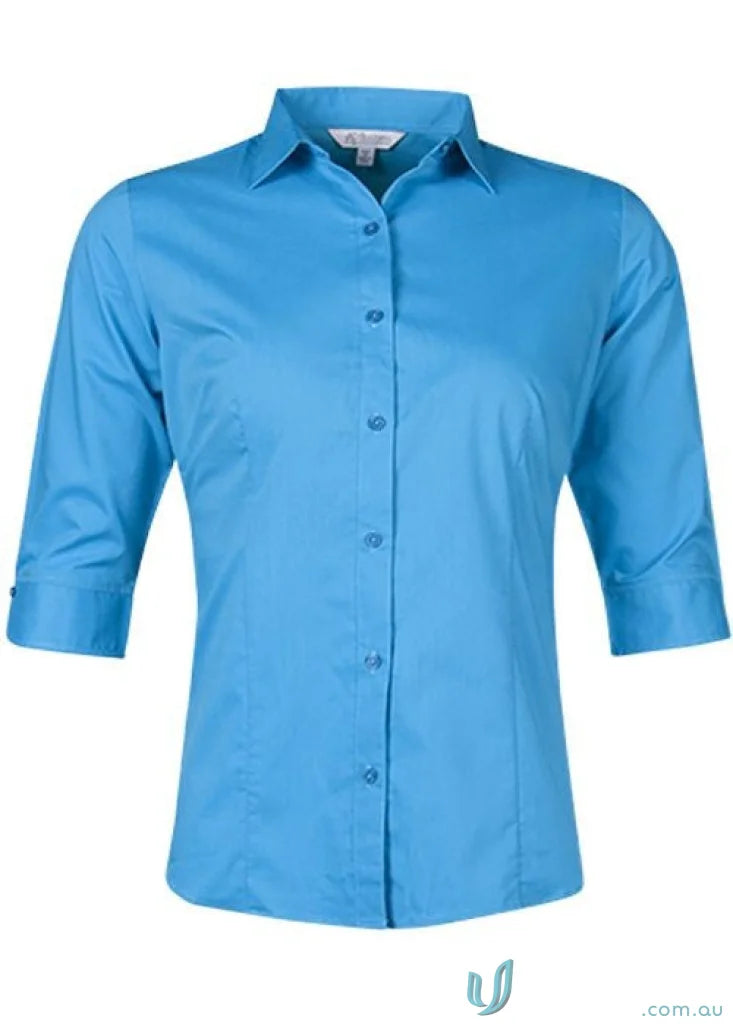 Blue button-down shirt from Ladies Mosman workwear collection for uniforms