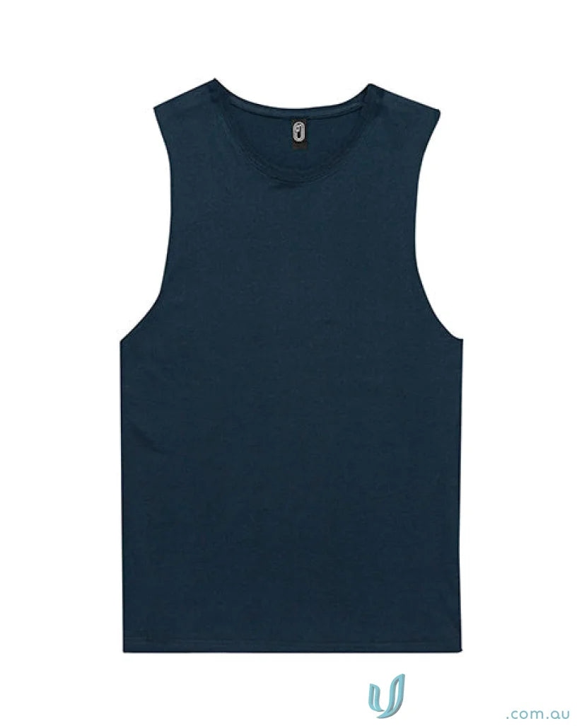 Dark blue Ladies Muscle Tank sleeveless athletic shirt with crew neck, perfect fit to measure your size
