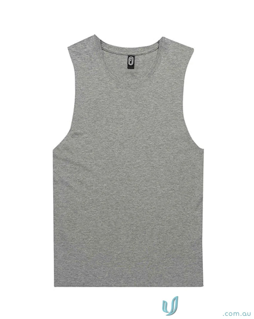 Gray Ladies Muscle Tank sleeveless t-shirt with scoop neck, perfect to measure size and length