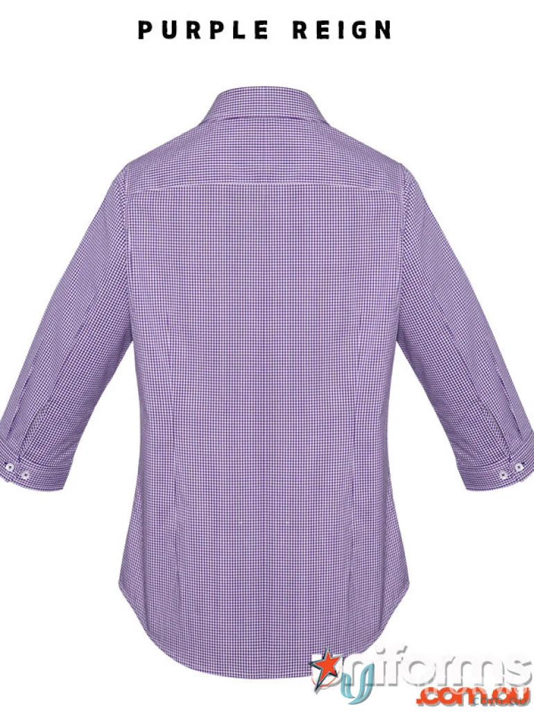 Ladies Newport 3Qtr Shirt in purple checkered pattern perfect for retail staff everyday uniform