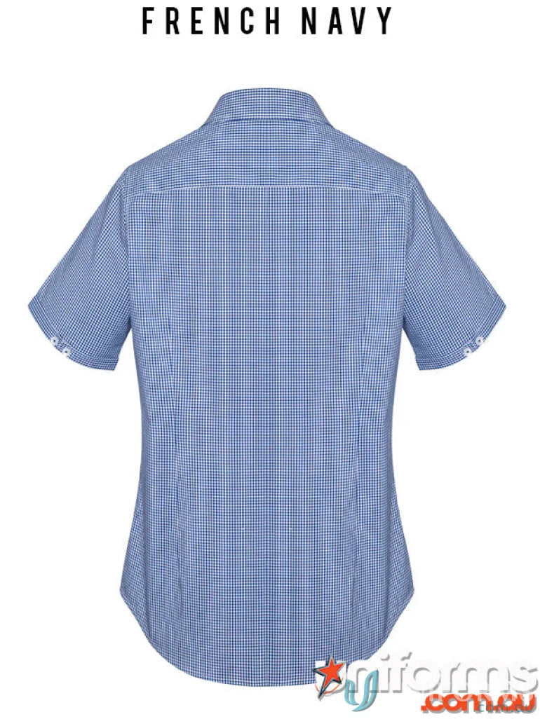 Women’s Newport short sleeve shirt in blue checkered pattern for all-day comfort