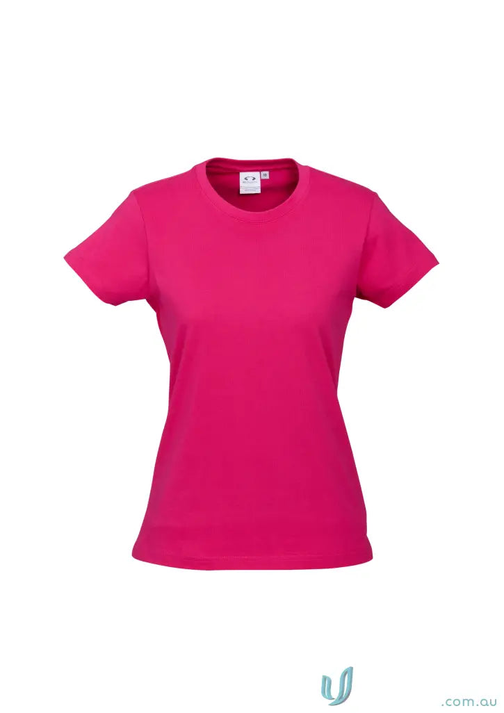 Ladies ice short short-sleeve tee from t10022 biz collection, vibrant fuchsia color