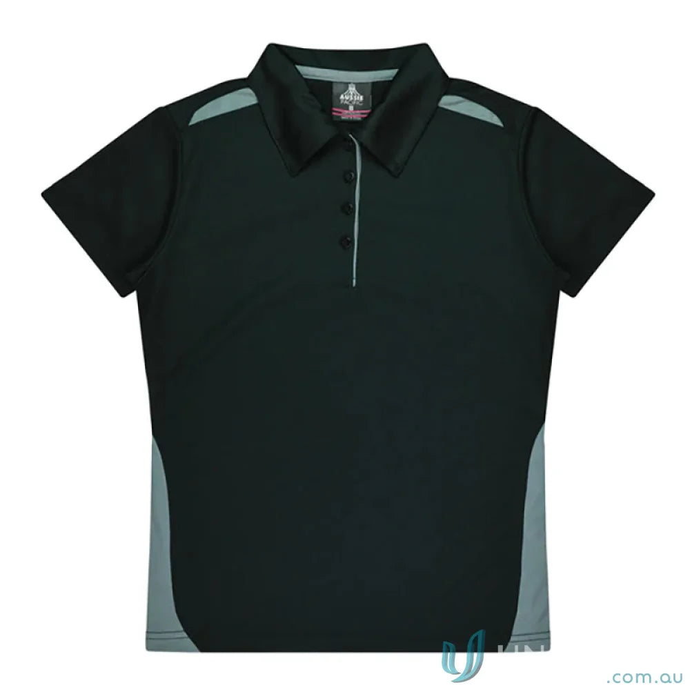 Black and gray fabric Ladies Paterson Polo, perfect for uniforms and workwear