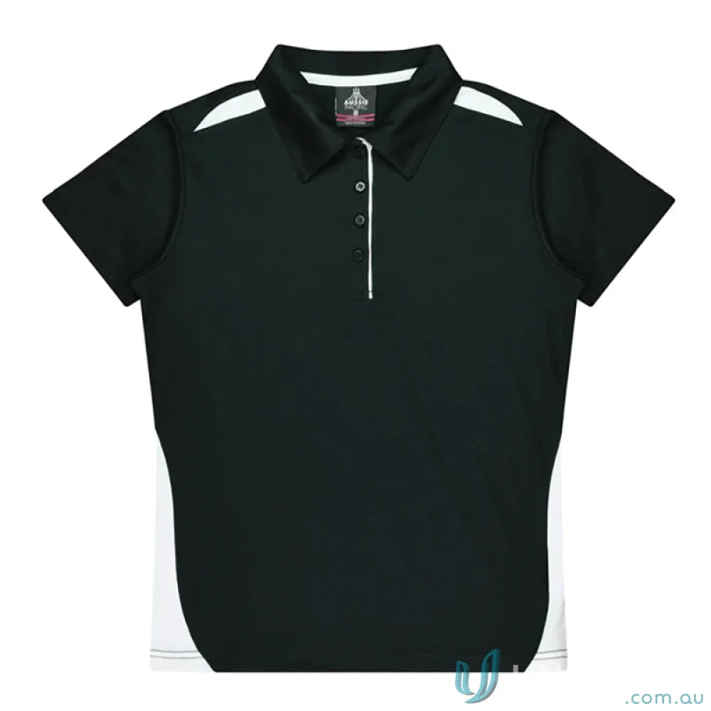 Black and white polo shirt from Ladies Paterson Polo, perfect for workwear or uniforms