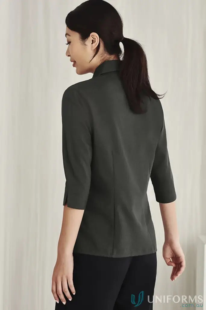 Ladies plain oasis 3Q shirt in dark gray with collar and side seams