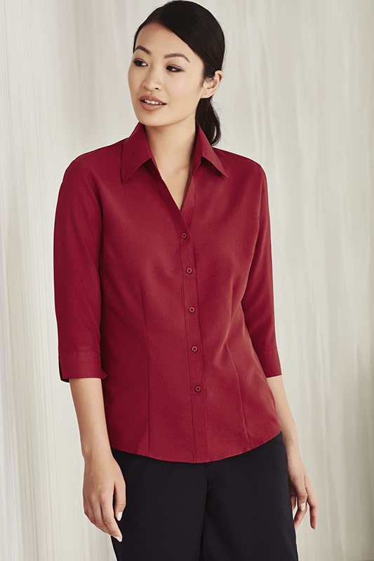 Sleek burgundy Ladies Plain Oasis 3Q shirt with moisture-wicking fabric