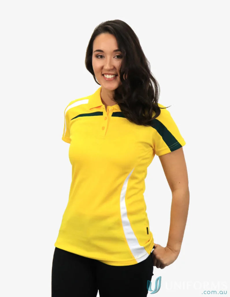 Lady in yellow Ladies Planett Polo with cooldry moisture management tech bsp2014l