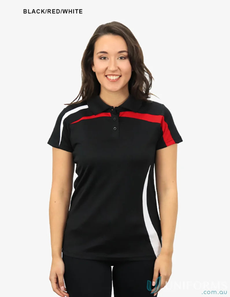 Ladies Planett Polo with cooldry moisture tech and stylish red and white accents