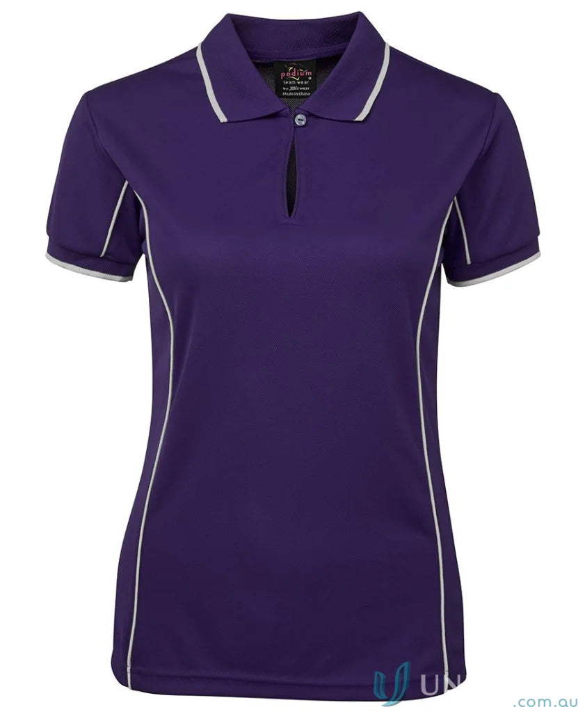 Purple JB’s Ladies Podium piping polo with white trim for stay cool style