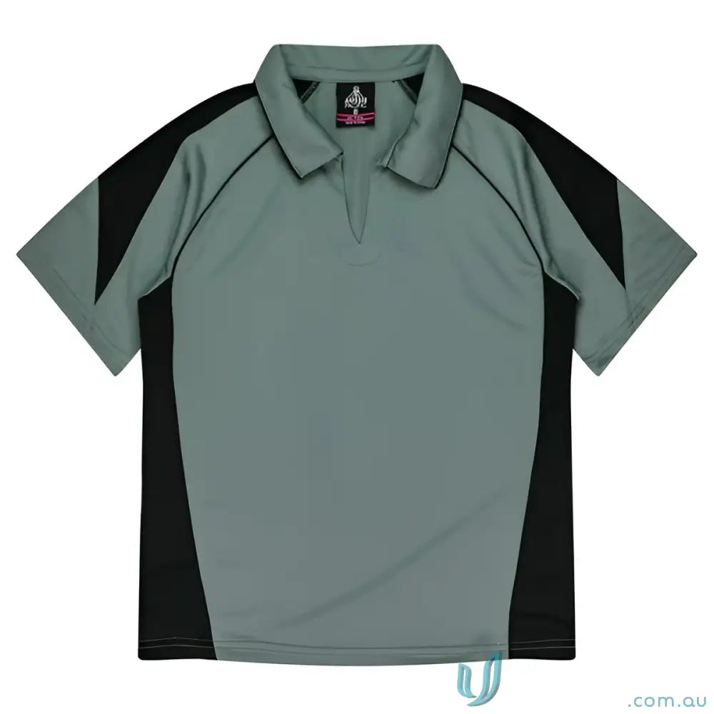 Gray and black short-sleeved Ladies Premier Polo shirt made from comfy fabric for workwear or uniforms