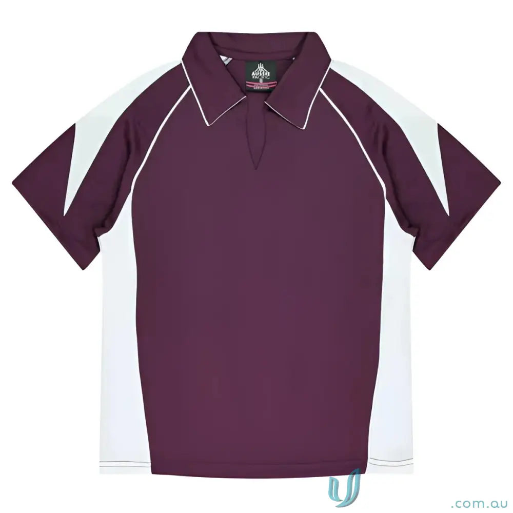 Maroon and white fabric Ladies Premier Polo for uniforms and workwear comfort