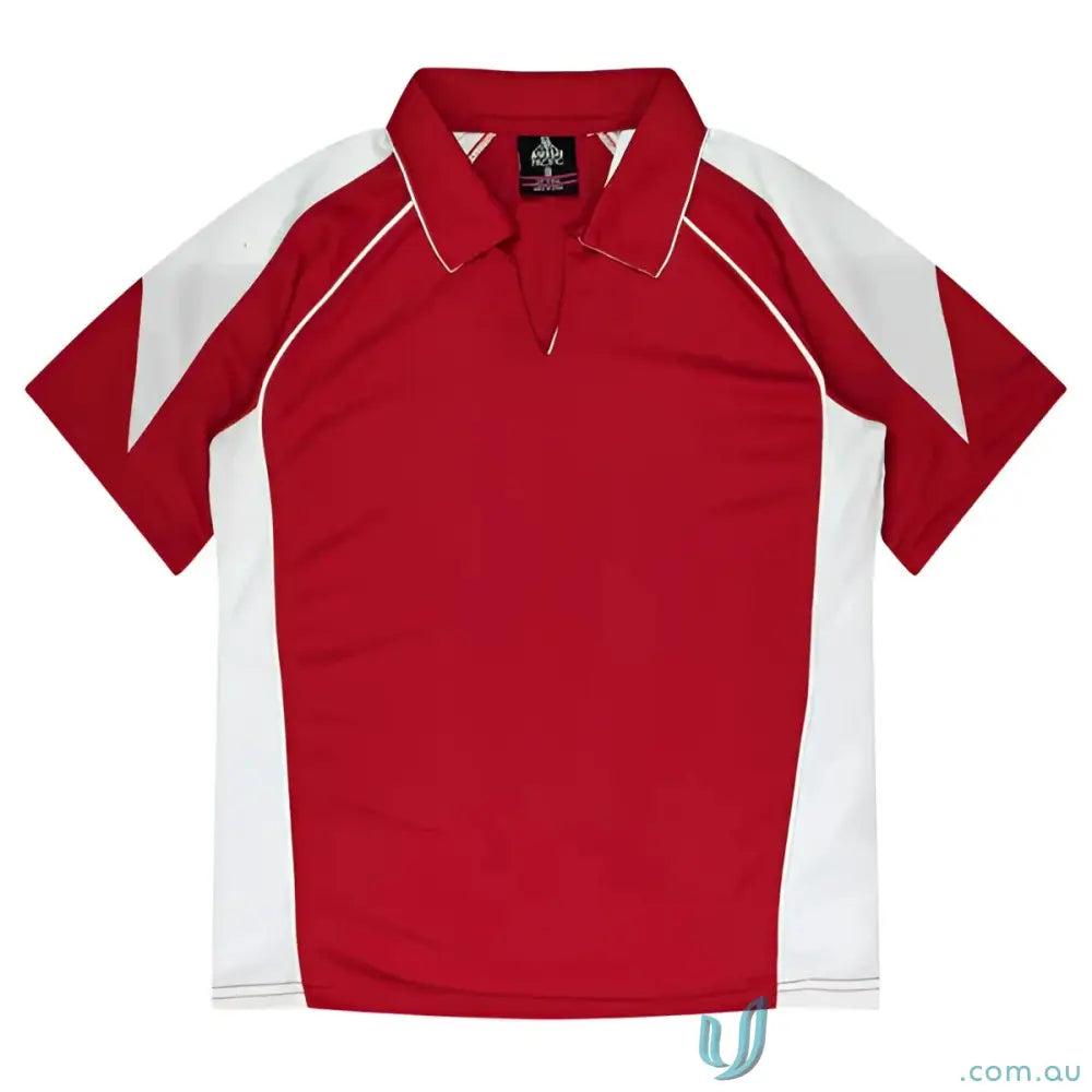 Red and white Ladies Premier Polo made with comfy fabric, perfect for uniforms or workwear