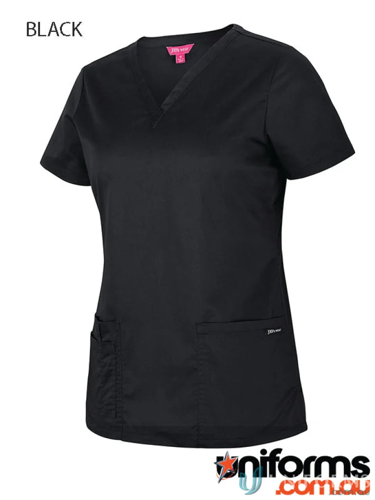 Black V-neck scrub top from JB’s Ladies for a flattering fit in ladies premium scrub collection