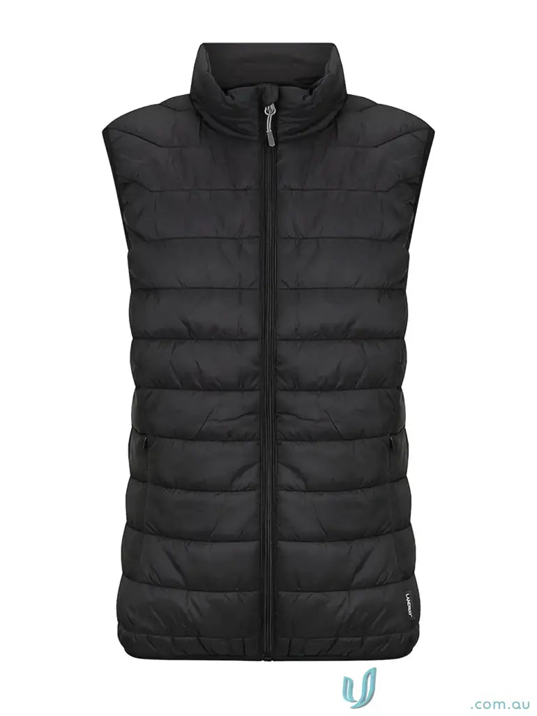 Ladies puffer vest with black quilted design made from recycled polyester insulation and PolyLoft ® recycled filler