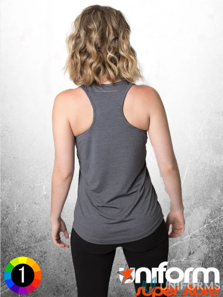 Gray racerback tank top from Ladies Razor Back Singlet with Aegis Microbe Shield and CoolDry moisture management technology