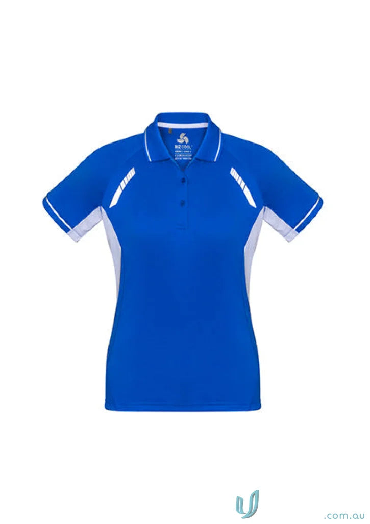 Blue and white ladies renegade polo shirt from Biz Collection P700LS Biz