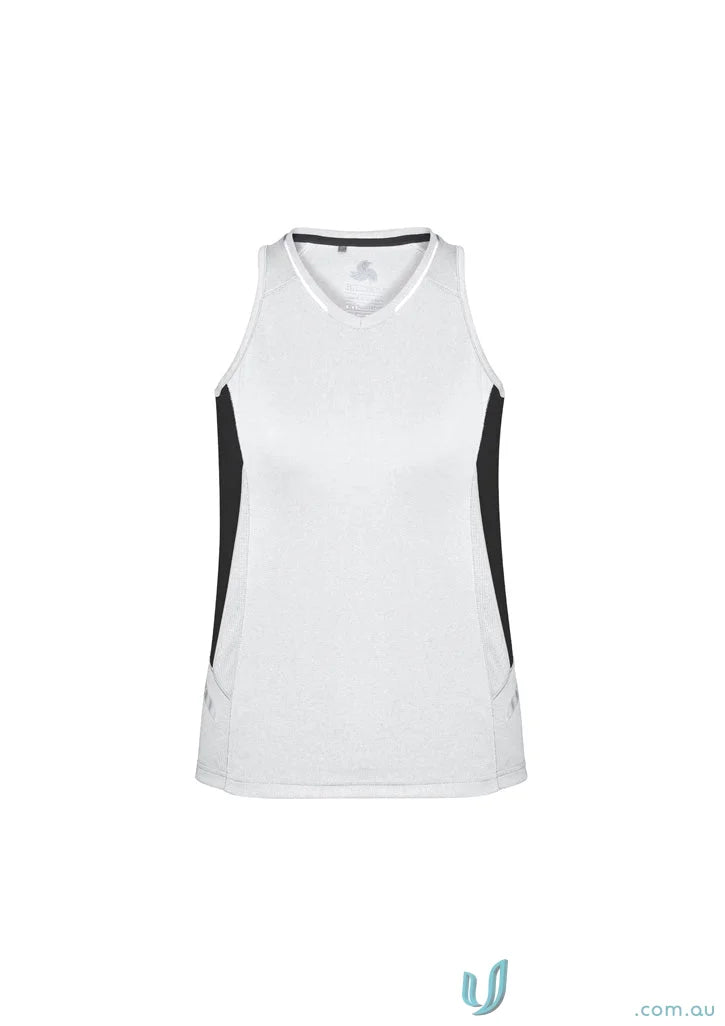Ladies Renegade Singlet with black and white colors, racer-back design, and silver reflective trims