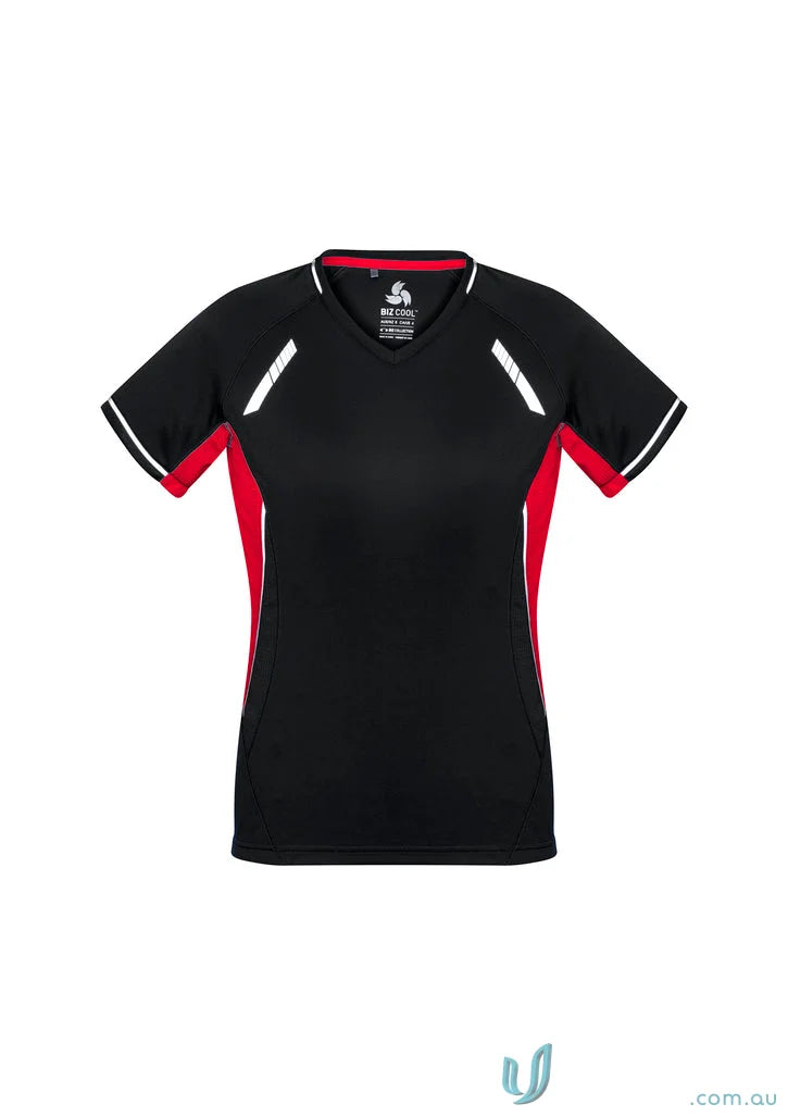 Black and red athletic t-shirt from Ladies Renegade Tee, part of Biz Collection Ladies