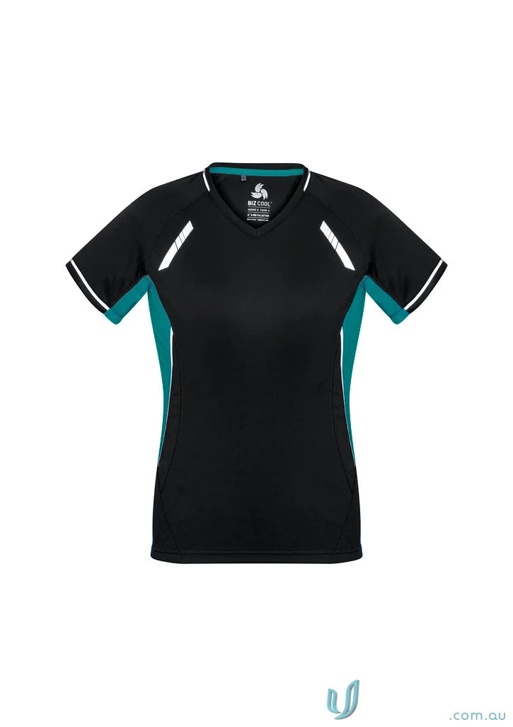 Black and teal athletic shirt of Ladies Renegade Tee from Biz Collection Ladies