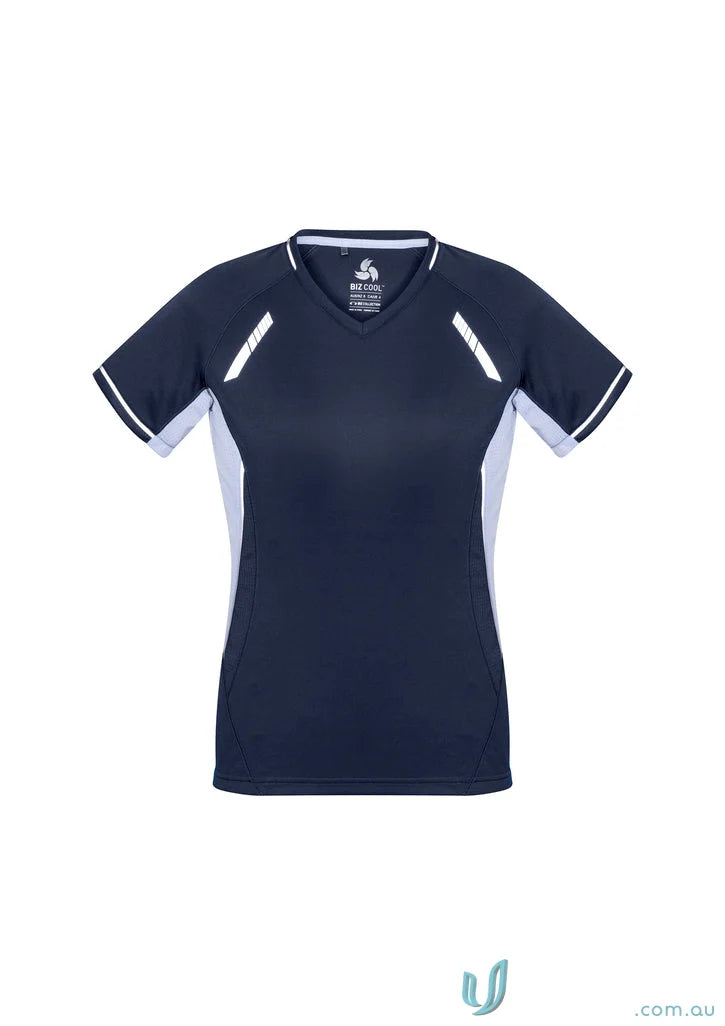 Navy and white athletic ladies renegade tee from Biz Collection Ladies short sleeve style