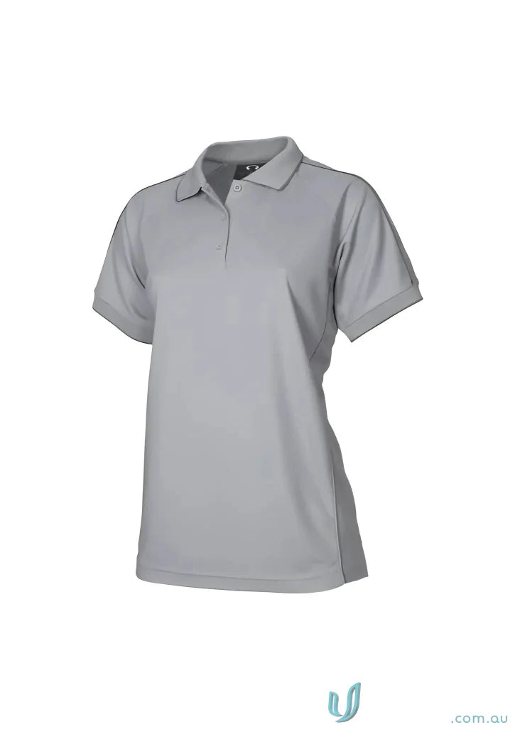 Light gray Ladies Resort Polo shirt with modern fit, short sleeves, and folded cuffs